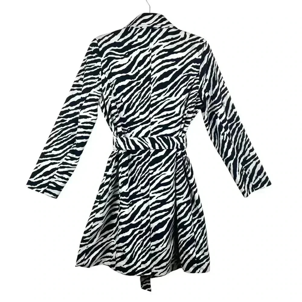 Sao Paulo Zebra Print  Size 12 Trench Coat - Boho Chic Animal Print Sexy Belted - Picture 4 of 16